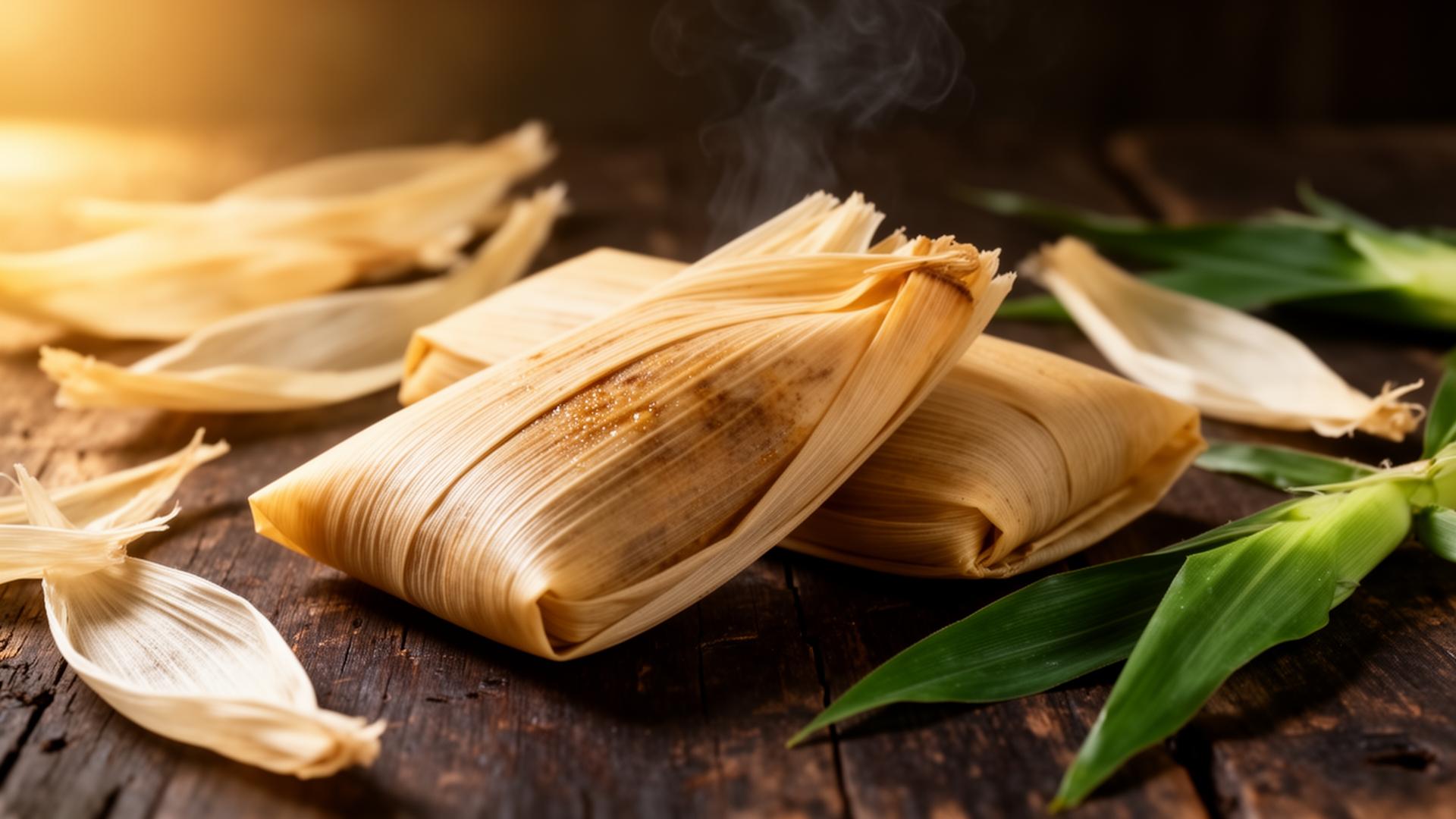 Tamales recién hechos con vapor